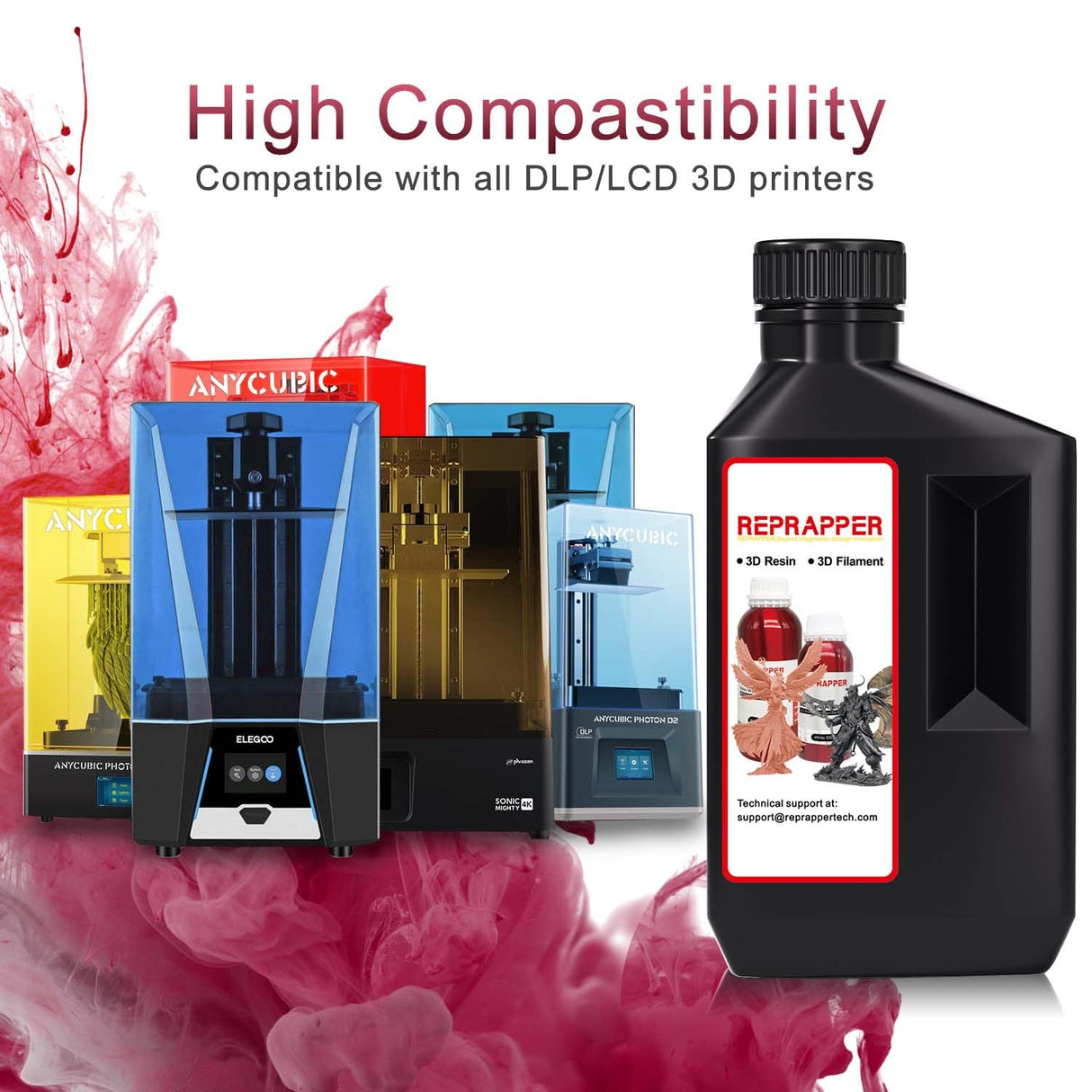 RepRapper 3D Printer Resin with High Precision and High Toughness, 405nm Fast UV-Curing Standard Photopolymer Linear SLA 3D Printing Resin Suitable for EMAKE3D Galaxy1 SLA Printer, White 1000g RepRapper