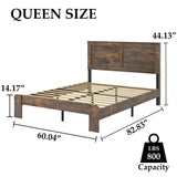 DWOYFO Wood Platform Bed Frame, Queen Size Bed Frame with Headboard and Wood Slat Support, Easy Assembly, No Box Spring Needed, Dark Brown DWOYFO