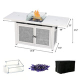 BOVONO 42inch Propane Fire Pit Table, Rectangular Gas Firepit Table with Removable Desktop,2 Tier Storage Shelves, Tempered Glass and Rain Cover for Garden, Patio & Backyard (White) BOVONO