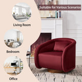 WAIRGUD 360 Degree Swivel Barrel Chair, Comfy Upholstered Accent Chair Modern Velvet Fabric Swivel Chair Pumpkin-Shaped Arm Chair for Living Room Bedroom Apartment Office (Wine Red) WAIRGUD