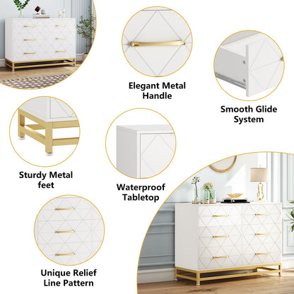 GarveeHome Dresser for Bedroom with 6 Drawer Double Dressers, Modern Wooden Dresser Chest, Beside Table for Closet, Nursery, Living Room, White - WoodArtSupply