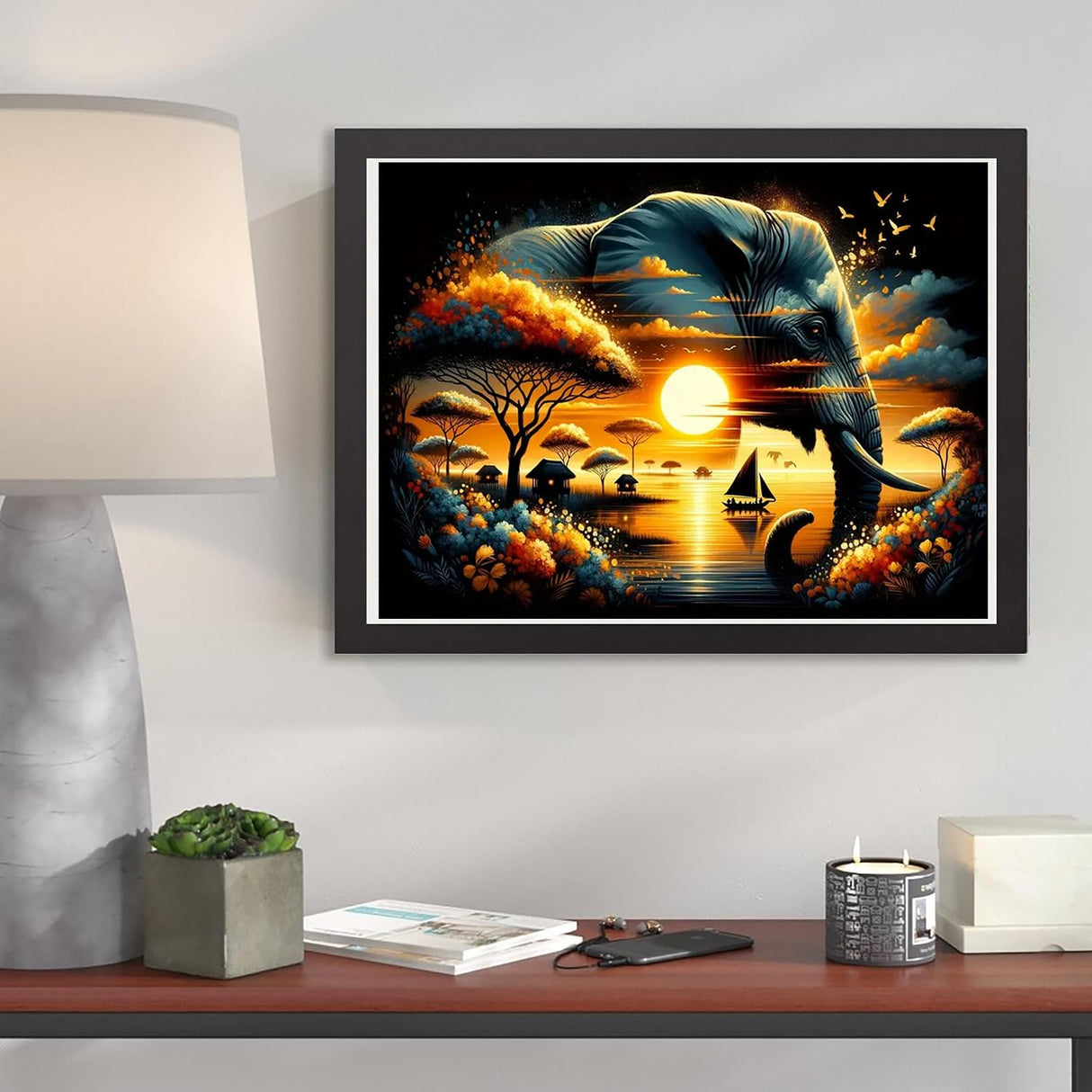 Elephant Diamond Art Kits for Adults, Diamond Painting Kits for Adults, 5D DIY Full Drill Animal Gem Craft Arts Diamond Round Dots Picture for Gifts Home Wall Decor 16" x 12" croshom