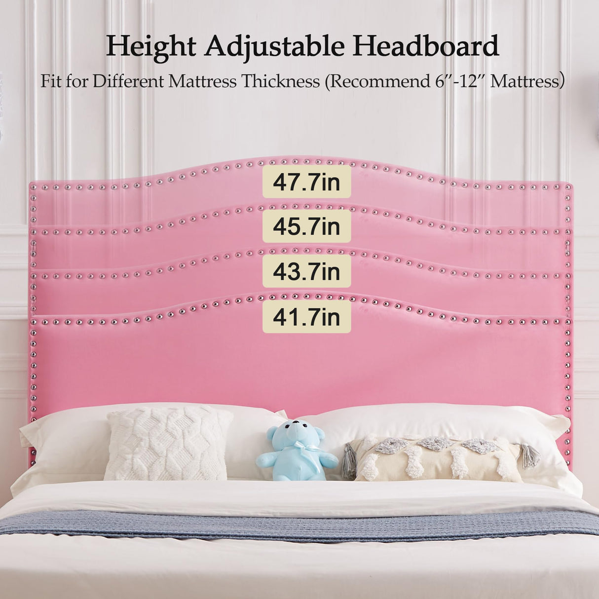 VECELO Queen Bed Frame Platform Bed Frame with Upholstered Headboard, Strong Frame and Heavy-Duty Slats Support, Non-Slip and Noise-Free, Easy Assembly,Pink VECELO