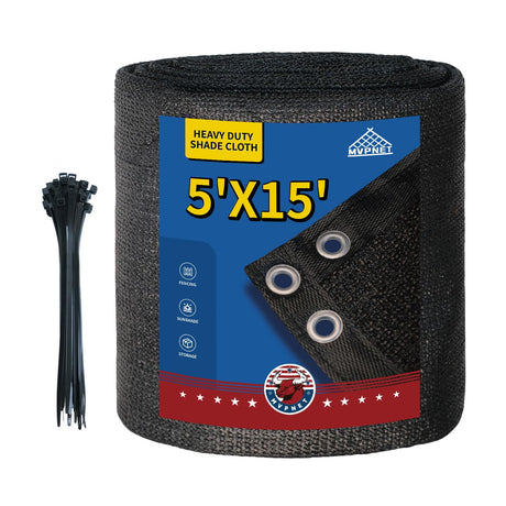 90% Garden Shade Cloth,5' x 15' Heavy Duty Mesh Tarp with Grommets, Garden Privacy Fence Screen, Shade Canopy for Patio, Outdoor Sun Shades for Backyard, Black MVPNET