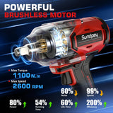 Sundpey Cordless Impact Wrench 812Ft-lbs - 1100N·m Brushless High Torque Impact Gun with 2 * 4.0Ah Battery - 21V Power Impact Driver with 5 Sockets & 9 Drill Bits & 1/2" Hexagonal Adapter for Car Home Sundpey