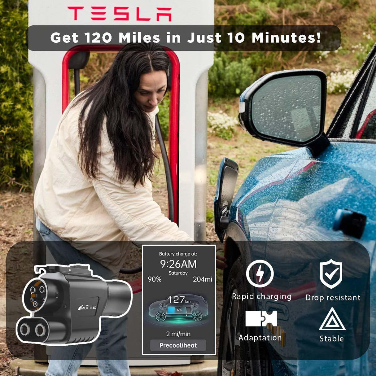 MUETUX Nacs Supercharger to CCS1 Charging Adapter, [Max 500A, 1000V] fit for Rivian,Ford,Mustang,GM EVs,Volvo,Polestar, NACS to CCS Adapter, Tesla Supercharger Adapter,fit for Tesla V1/V2/V3/V4 DC MUETUX