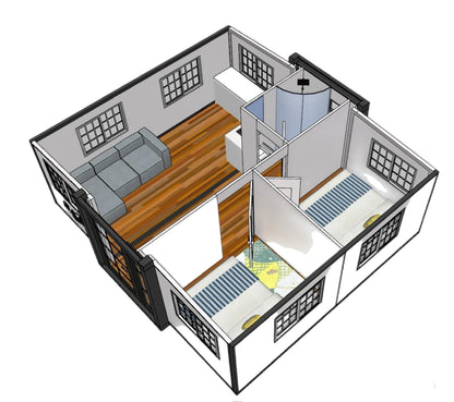 Portable Prefab House to Live in,40FT Foldable Tiny Container House with 3 Bedroom,1 Bathroom,1 Kitchen and Living Room,Prefabricated House for Adults Living,Expandable Mobile Home with Steel - WoodArtSupply