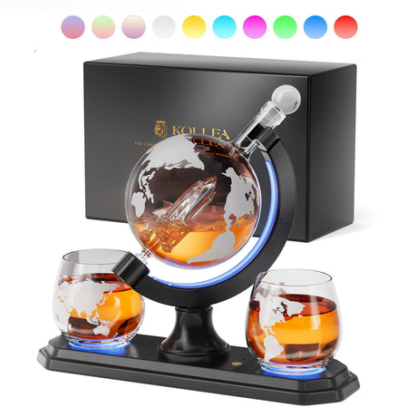 Gifts for Men Dad Christmas, Kollea Globe Whiskey Decanter Set with Space Rocket Inside, 7 Colors Led Liquor Decanter, Cool Gifts for Husband Brother Whiskey Lover, for Birthday Anniversary Home Bar Kollea