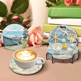 Summer Beach Diamond Art Coaster Kit with Holder,8pcs Diamond Painting Coaster,Gem Art Coasters Kit for Home Wall Decor Amshem