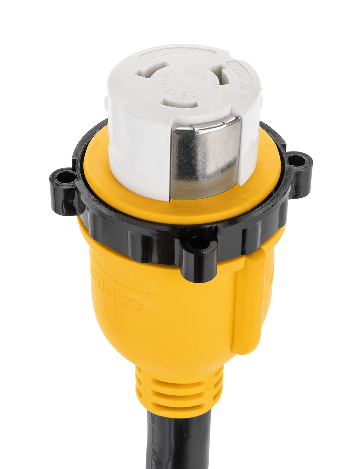 Camco Power Grip 25-Ft 50 Amp RV Extension Cord - Rated for 125/250 V/12,500 W - Features Copper 6/3 + 8/1-Gauge Wires for Superior Conductivity & Coated w/Heat-Resilient PVC (55542) Camco