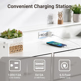 ELYKEN White Dresser with LED Light for Bedroom, Dresser with 9 Drawers and Charging Station, Fabric Chest of Drawers with PU Finish Storage Drawers for Entryway Closet Living Room Hallway Guest Room ELYKEN