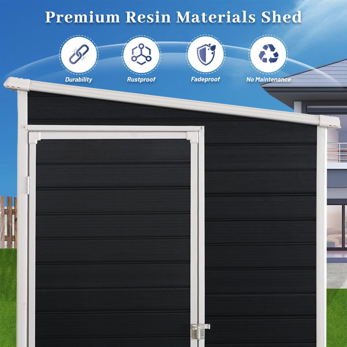 FammyLoft 4‘x8’ Lean to Shed, Resin Storage Sheds Outdoor with Floor Included, Plastic Sheds & Outdoor Storage Clearance with 2 Windows, Backyard Storage Sheds for Garden Tools, Bicycle FammyLoft