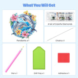 MOGTAA Dolphin Diamond Art Hanging Pendant Kits, 5D Special Shape Diamond Art Kits for Adults, Crystal Rhinestones Flowers Diamond Painting Gem Art for Home Garden Wall Decor MOGTAA