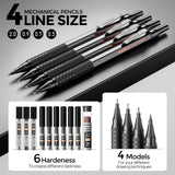 Nicpro 30PCS Black Metal Mechanical Pencil Set in Leather Case, Art Drafting Pencil 0.5, 0.7, 0.9 mm, 2mm Lead Pencil Holders for Sketching Drawing With 16 Tube (6B 4B 2B HB 2H 4H Colors)Lead Refills Nicpro