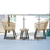 IJIALIFE 3 Pieces Patio Bistro Set, Outdoor Wicker Table and Chairs Set of 2, Rattan Balcony Furniture Set with Cushions for Front Porch Apartment Backyard Deck,Beige IJIALIFE