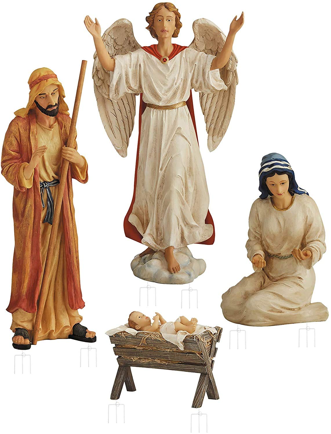 Holy Family Nativity Scene Outdoor Metal 4-Piece Set Includes Baby Jesus, Joseph, Mary & Angel. Large 45" Figures, Durable Anti-Rust, Flat All Metal with Sturdy 3-Prong Stakes THREE KINGS GIFTS THE ORIGINAL GIFTS OF CHRISTMAS