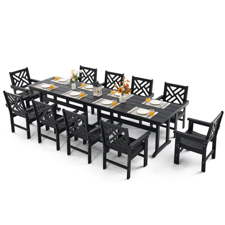 AXMOLM 12 Piece HDPE Outdoor Dining Set for 10, Patio HDPE Furniture Set with 2 Table and Umbrella Hole, Outdoor Table and Chairs for Garden, Poolside, Backyard, Deck AXMOLM