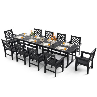 AXMOLM 12 Piece HDPE Outdoor Dining Set for 10, Patio HDPE Furniture Set with 2 Table and Umbrella Hole, Outdoor Table and Chairs for Garden, Poolside, Backyard, Deck