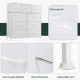 9-Drawer Dresser for Bedroom, Anti-Tip Tall Storage Organizer Chest of Drawers with Wooden Top and Metal Frame Fabric Bins for Closet, Living Room, Hallway, Entryway, White SageNest