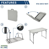 Techni Home Height Adjustable 4 FT Granite White Folding Table – Premium 4 Foot Folding Table Ideal for Camping, Picnic, Party or as Kids Table Techni Home