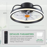 Mpayel Flush Mount Ceiling Fans with Lights and Remote Control，Modern Enclosed Bladeless,15'' Low Profile Ceiling Fan with Stepless Dimming Lighting Fixture for Bedroom Kitchen（Black）…… Mpayel