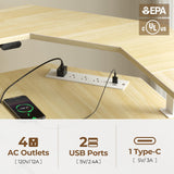 Rolanstar Standing Desk L Shaped with LED Light and Power Outlet, Electric Height Adjustable Computer Office Desk Sit Stand Up with Monitor Stand, Beige Rolanstar