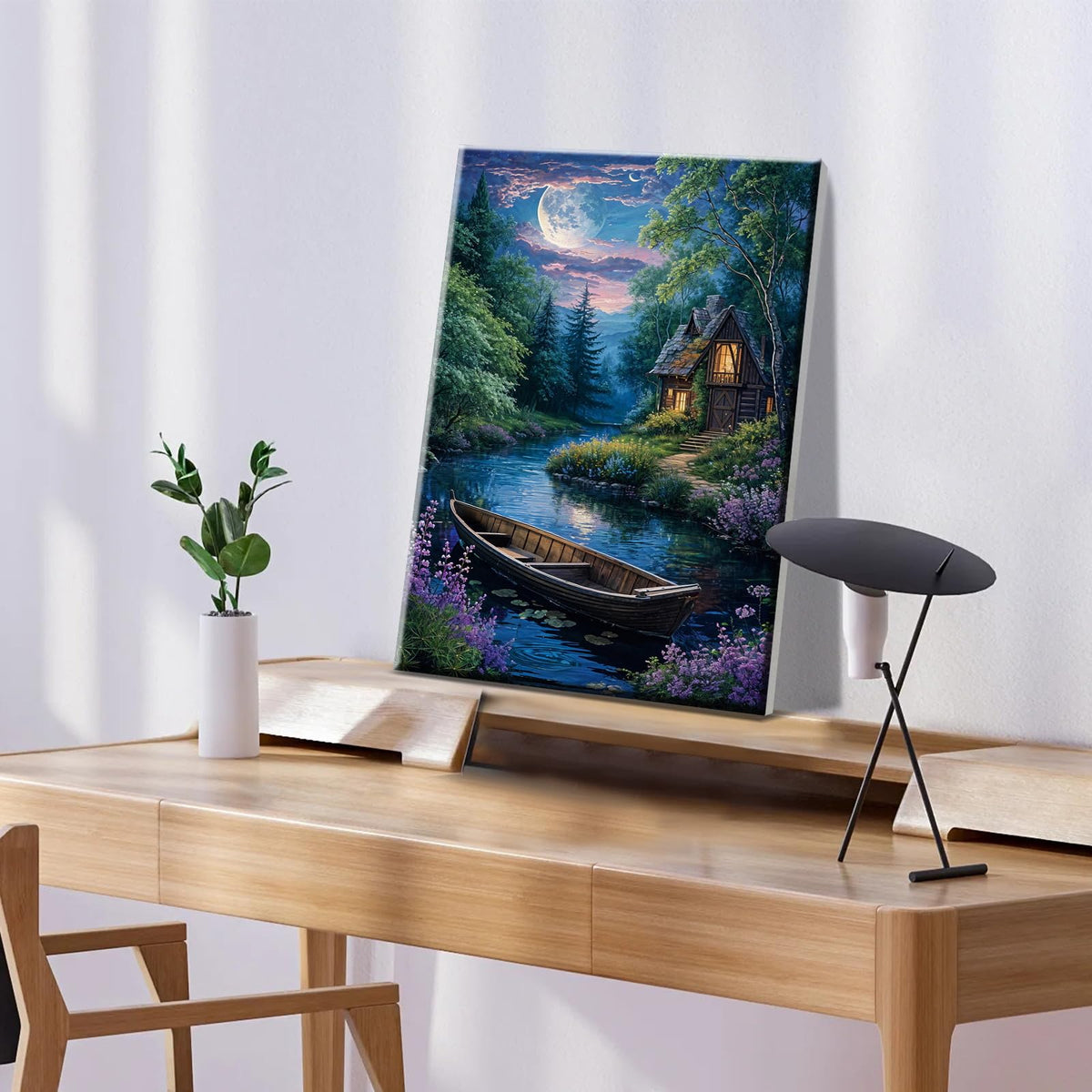 ATDMS Landscape Paint by Numbers Kit for Adult with Easel DIY Cabin Paint by Number with Frame Lake House Digital Oil Painting Kits for Wall Hanging Home Room Decor 7.87x11.81 Inch ATDMS
