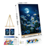 ATDMS Paint by Numbers Kit for Adults with Frame Landscape Paint by Number with Easel DIY Flowers Adult Paint by Number Kits on Canvas Framed Moon Oil Painting Kits for Home Wall Decor 8x12 Inch ATDMS