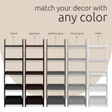 Kiera Grace Providence Hadfield 5 Tier Ladder Shelf Modern Leaning Bookshelf Storage Rack for Home, Office, 18" x 67", Black Kiera Grace