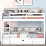 Twin Over Twin Solid Wood Bunk Bed with Storage Drawer and Built-in Shelves by Harper & Bright Designs in White Harper & Bright Designs