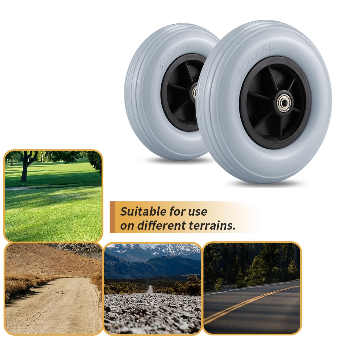 ANTIQO Pair of 8" x 2" (200x50) Caster Wheels for Electric/Power Wheelchair - 8 inch Solid Tire Replacement Wheels (8"x 2" (200x50) - Gray) ANTIQO