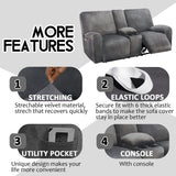 ULTICOR Reclining Loveseat with Middle Console Slipcover, 8-Piece Velvet Stretch Sofa Covers, 2 seat Loveseat Recliner Cover, Thick, Soft, Washable(Dark Grey) ULTICOR