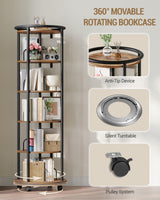 Hzuaneri Rotating Bookshelf, 360° Spinning Bookshelf Tower, Display Revolving Bookcase, Round Book Shelf, Narrow Swivel Bookshelves for Small Space, Bedroom, Living Room, Rustic Brown, BC52101B Hzuaneri