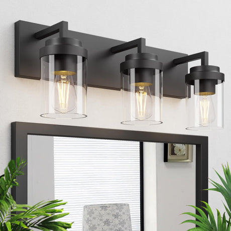 Espird Bathroom Vanity Light, 3 Light Matte Black Vanity Lights with Clear Glass Shade, 22in Modern Wall Sconces, Bathroom Lighting Fixtures Over Mirror for Living Room Espird