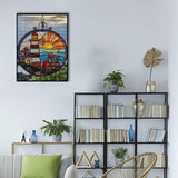 MHELC Diamond Painting Set Stained Glass Lighthouse, Sunrise and Flowers Adult Landscape Set, Glass Painting Suitable for Home Decoration, Digital Artwork and Leisure Activities 12x16 Inches MHELC