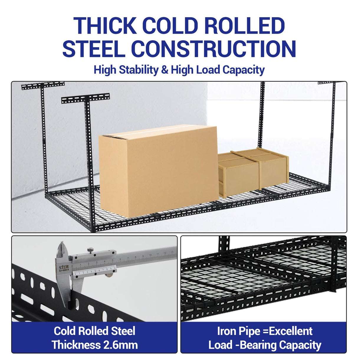 EcoSummer 4x8 FT Overhead Garage Storage Rack, Steel Ceiling Storage Rack for Garage, Height Adjustable 22''-40", Heavy Duty 330 lbs Weight Capacity Storage Organizer System, for Basement Warehouse EcoSummer