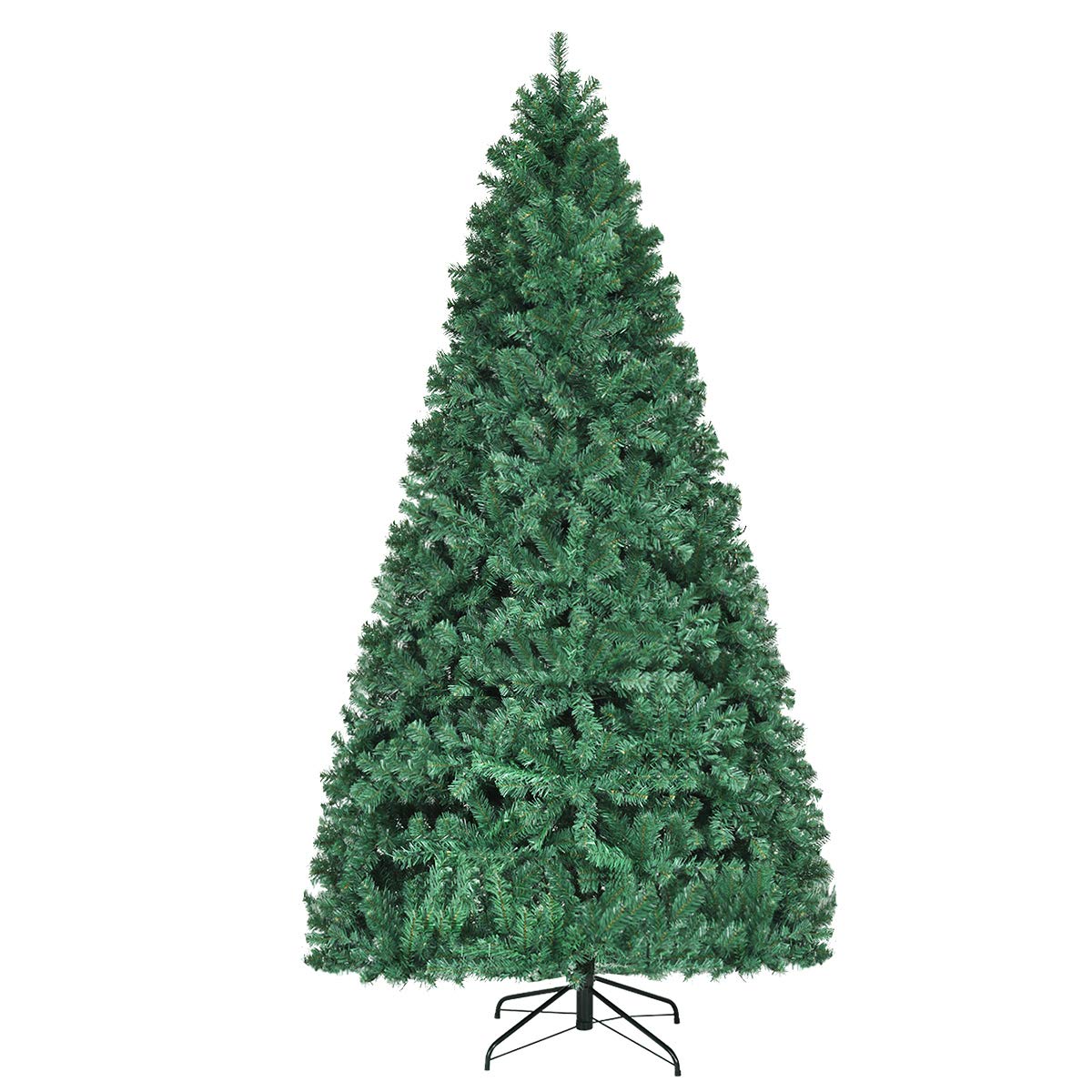 Goplus 8ft Pre-lit Artificial Christmas Tree, Hinged Premium Spruce Xmas Full Tree with 1438 PVC Tips, 430 LED Lights, Folding Metal Stand, for Home Office Party Decoration