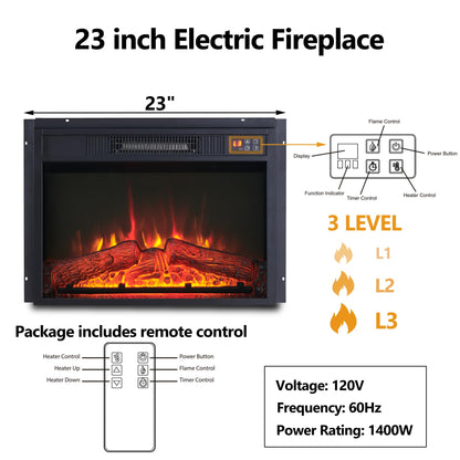 43" Electric Fireplace with Mantel, Electric Fireplace Heater, TV Stand w/Freestanding Electric Fireplace, Stacked Stone Surround, Remote Control, Adjustable Flame Level for Living Room (Light Brown)