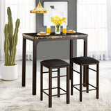 VECELO 3-Piece Bar Table and Chairs Set, 36" Rectangular Counter Height Dining Sets for Kitchen Bistro Restaurant Small Space Breakfast Nook, Brown and Black VECELO