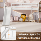TOLEAD Low Loft Bed with Slide, Wood Twin Loft Bed Frame with Climbing Ladder & Storage Space for Kids Toddler (White) TOLEAD
