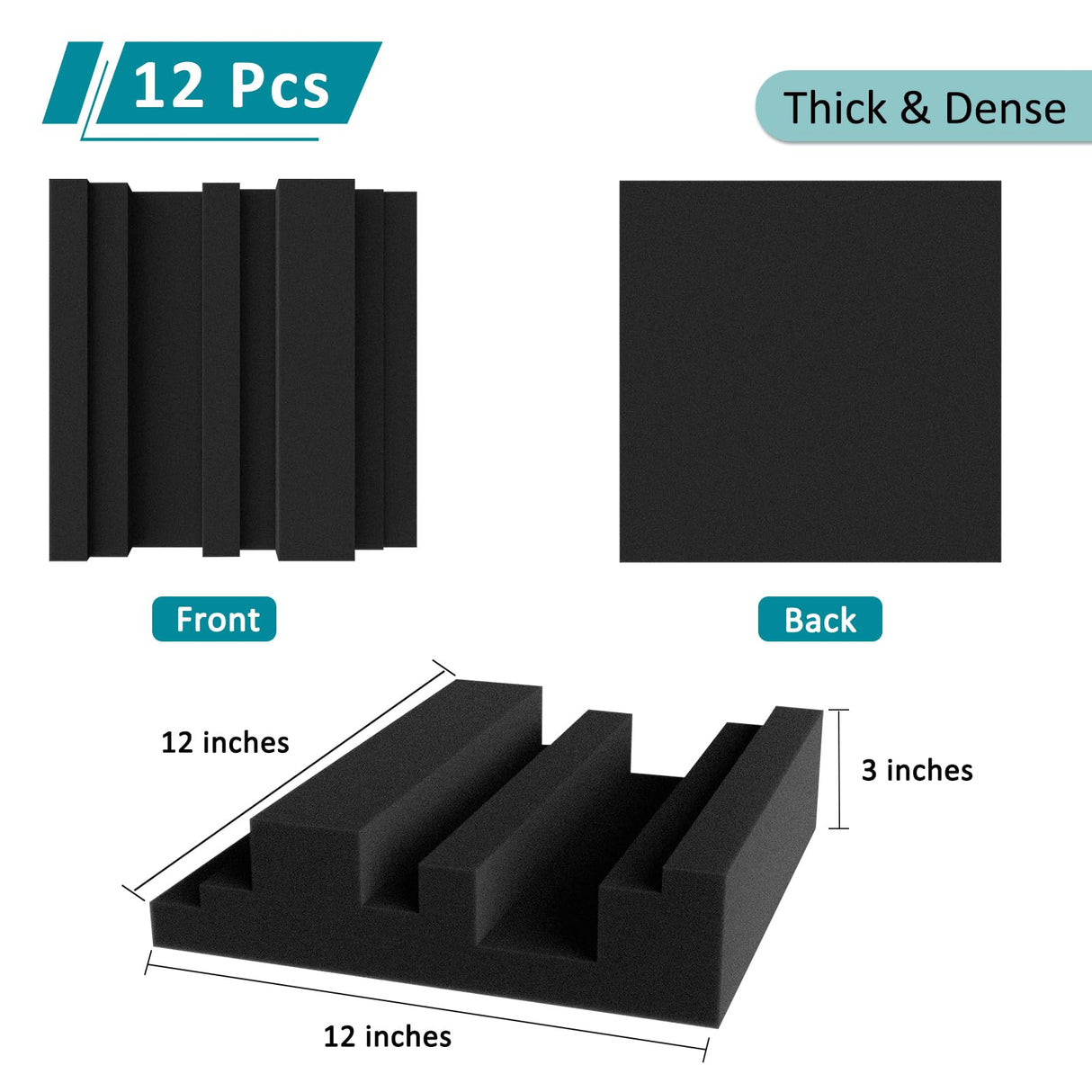 TroyStudio Thickened 12 X 12 X 3 Inch Acoustic Foam Panels in Diffusion Pattern, 12 Pcs High Density Sound Absorbing Foam Diffuser, Soundproof 3D Wall Padding Tiles for Recording Studio Home Office TroyStudio