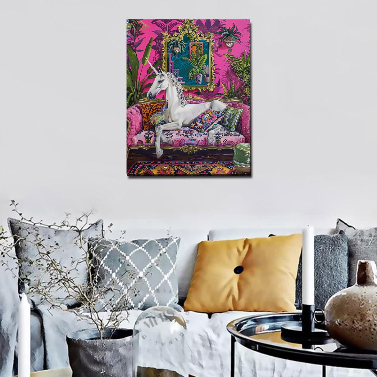 Aihonmin White Unicorn Paint by Numbers Pastel Purple Sofa Paint by Numbers Kits for Adult Beginners,Botanical Painting on Canvas Suitable for Home Wall Decor Without Framed 16''W x 20''H Aihonmin