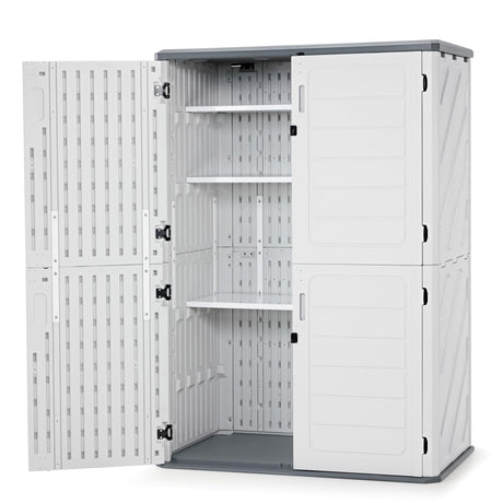 Macrout Plastic Storage Shed 4.3 x 2.5 ft, Waterproof Outdoor Storage Cabinet with Floor, Resin Shed for Garden and Patio (Included Metal Shelves) M MACROUT