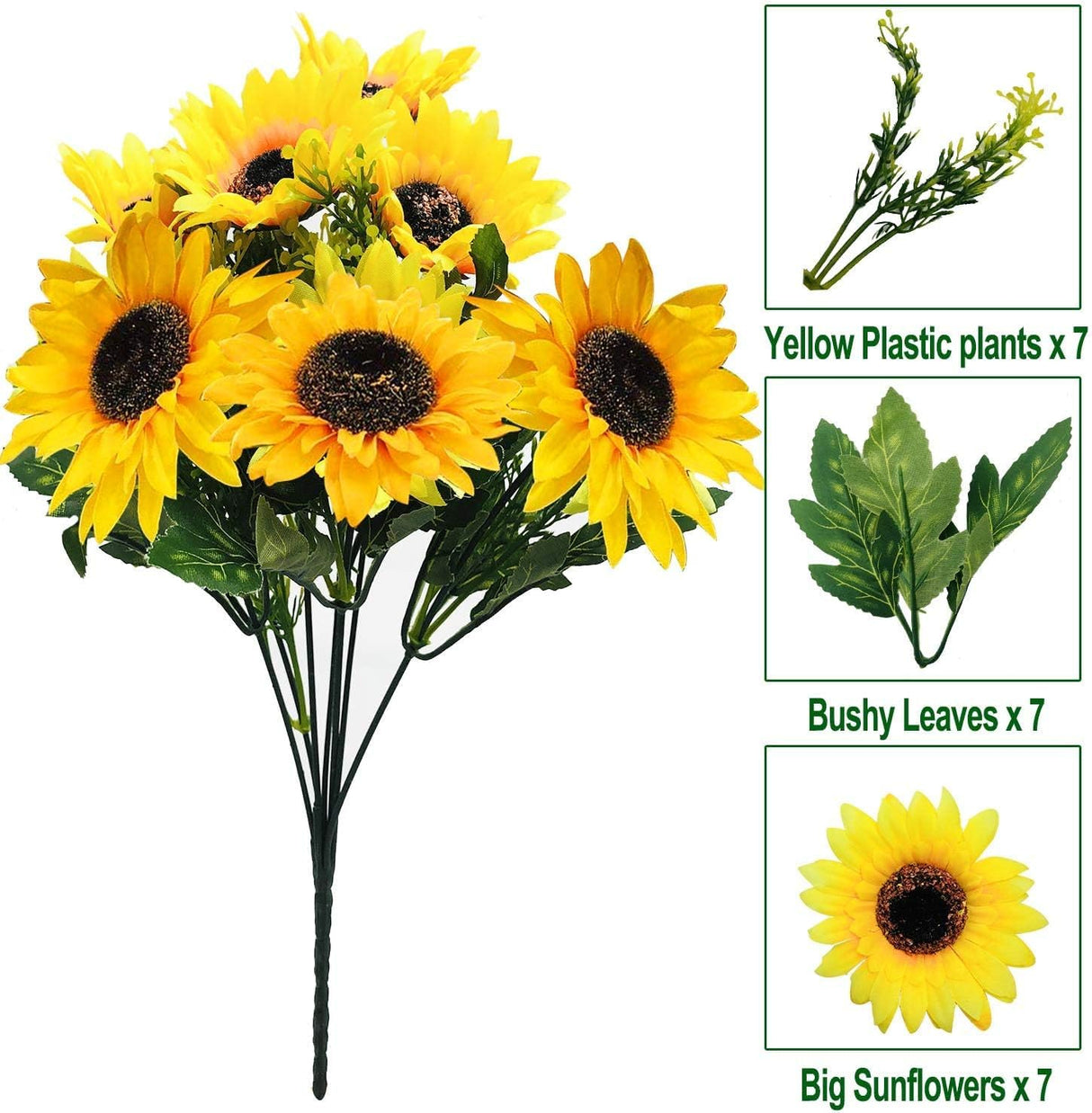 TURNMEON 28Pcs Sunflowers Artificial Flowers Bulk Spring Summer Decor, 4 Pack Fake Flowers Silk Faux Sunflower Bouquet Arrangement for Vase Wedding Table Home Porch Indoor Outdoor Cemetery Decorations TURNMEON