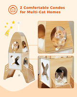 MUTTROS Modern Cat Tree Rocket Ship, Wood Cat Tower for Indoor Cats, 47" Multilevel Wooden Cat Furniture with 2 Condos, Dangling Balls, Sisal Scratcher Pads, Cute Cat Tree Kitten Playground MUTTROS