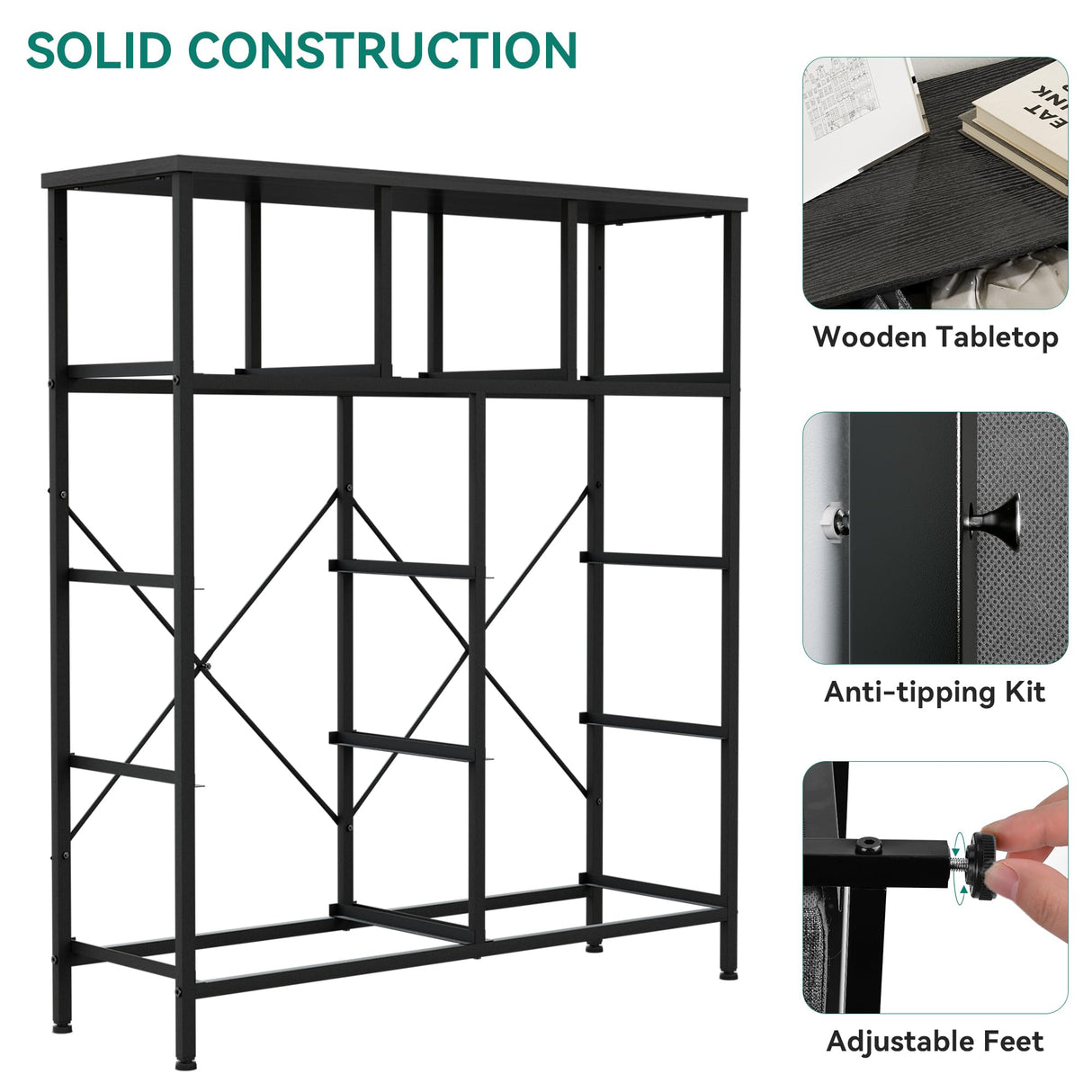 YITAHOME Dresser with 9 Drawers - Fabric Storage Tower, Tall Chest Organizer Unit for Living Room, Entryway with Sturdy Steel Frame, Wooden Top, Black Grey YITAHOME