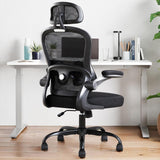 TUKAKA Ergonomic Office Chair,Ultra Thick Office Desk Chair with Adjustable Lumbar Support and Headrest,Spring Cushion,Rocking Function,Flip-up arms,Mesh Computer Chair for Home Office,White TUKAKA