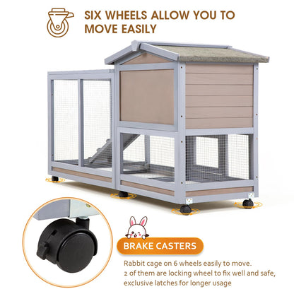 PayLessHere Rabbit Hutch Wooden Rabbit Cage Two Layers Chicken Coop Outdoor Indoor Bunny Cage Guinea Pig Cage Waterproof Roof Bunny Hutch with Casters and Tray