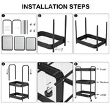 PNVXNUS 3-Tier Rolling Metal Storage Cart with Wheels, Multi-Functional Organizer for Office, Kitchen, Bathroom, Books Diapers - Easy Assembly (Black) PNVXNUS