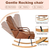VECELO Rocking Chair Nursery, Over Size Leather Glider Rocker with High Backrest, Upholstered Removable Back, Brown VECELO